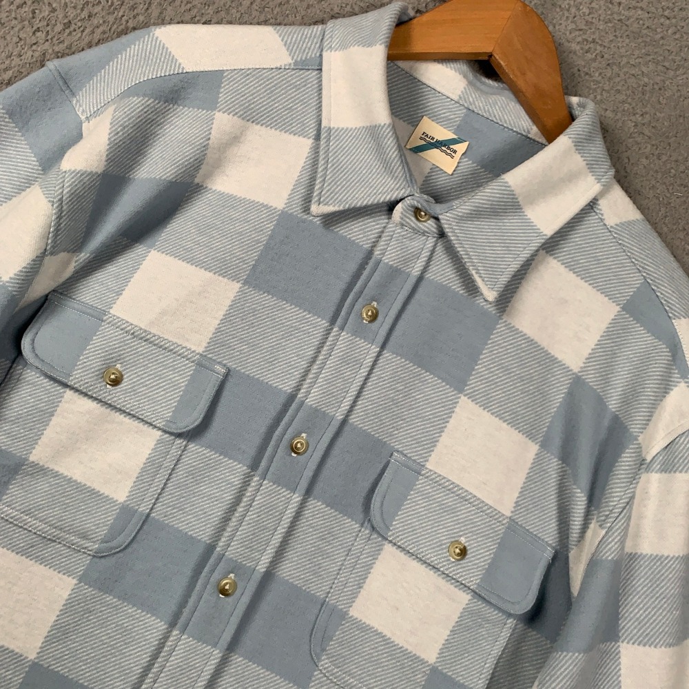 Fair Harbor Dunewood Flannel Shirt Mens XL Blue Buffalo Check Plaid Shacket